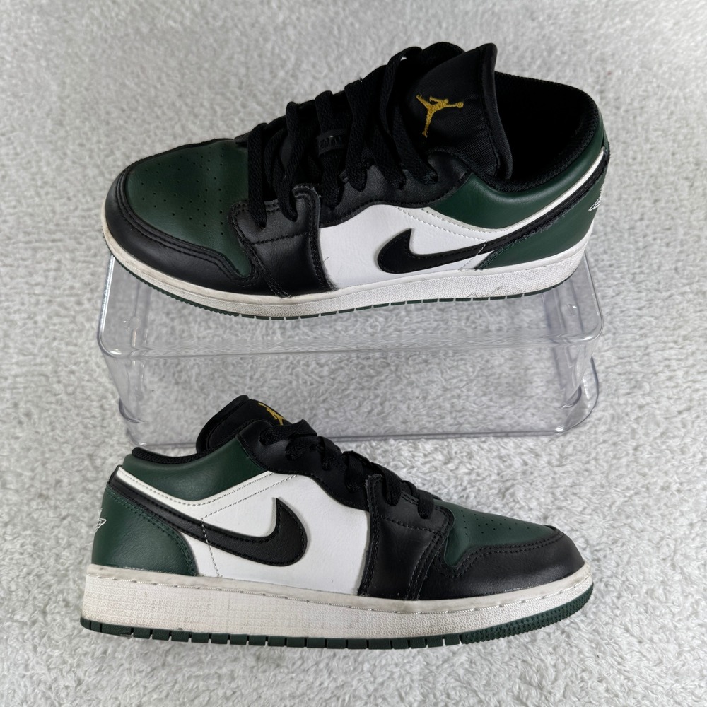 Size 5.5 Y / 7 W Air Jordan 1 Low Green Toe Black/White Shoes Leather Sneakers